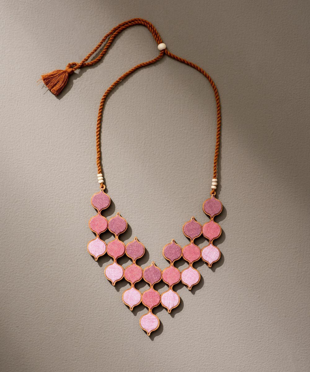 Shades of pink repurposed fabric wood statement necklace