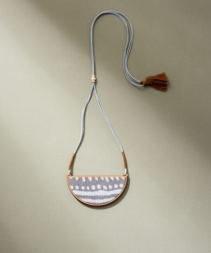 Grey line repurposed fabric wood semi circle adjustable pendant