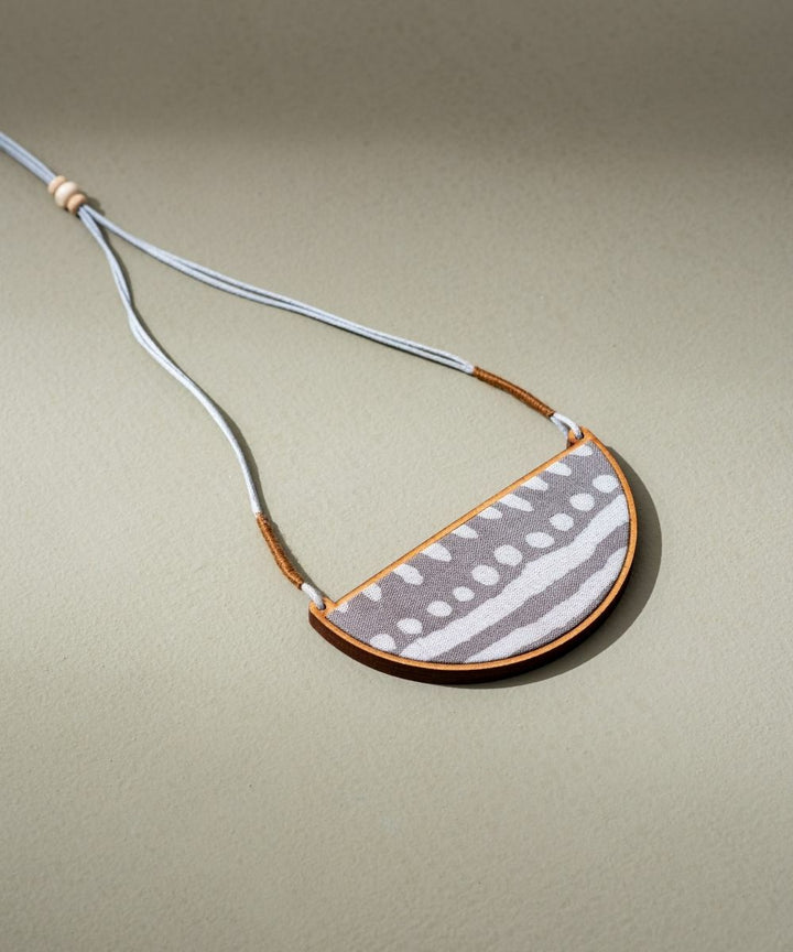 Grey line repurposed fabric wood semi circle adjustable pendant