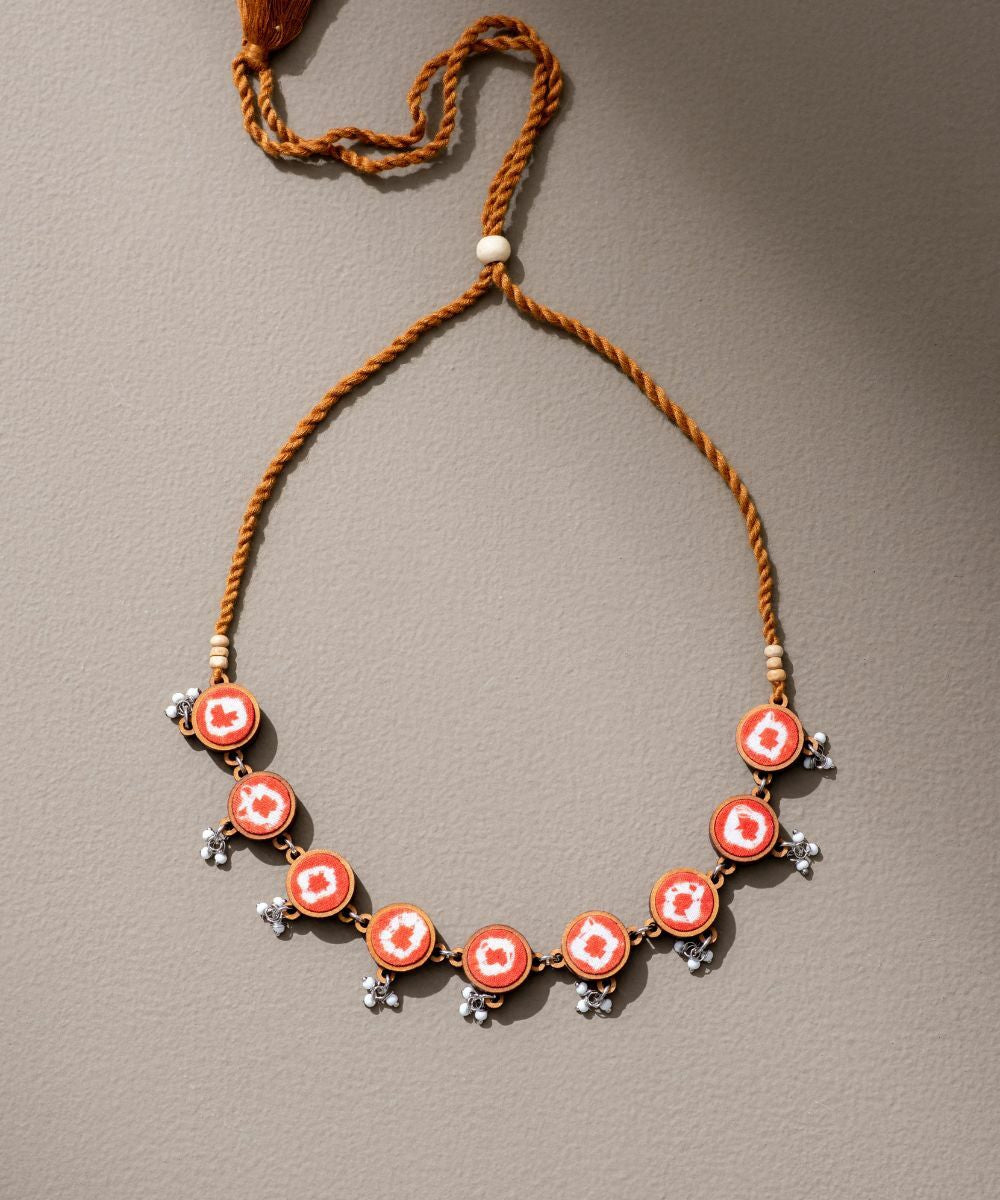Orange handcrafted tie dye repurposed wood fabric choker necklace