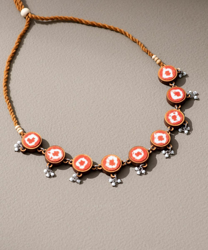 Orange handcrafted tie dye repurposed wood fabric choker necklace