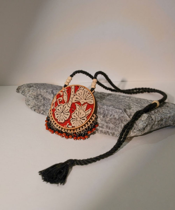 Multicolor two in one black red repurposed fabric wood round pendant