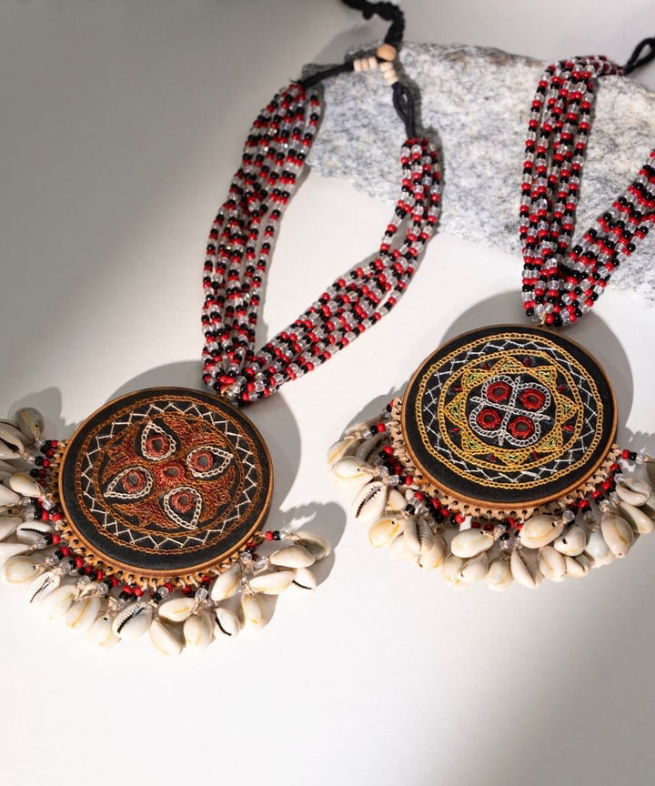 Multicolor  two in one hand embroidered pendant choker