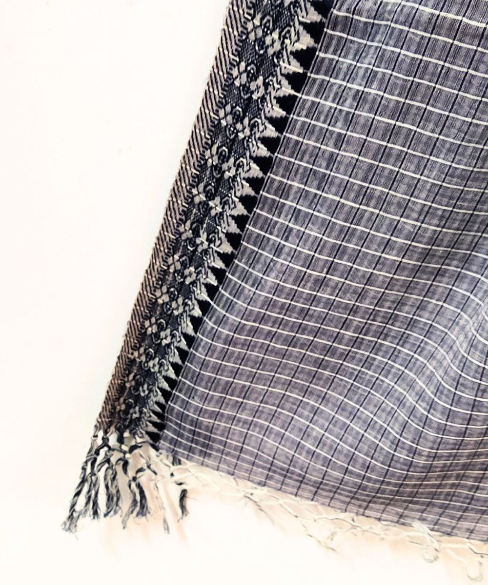 Black white check handloom cotton stole