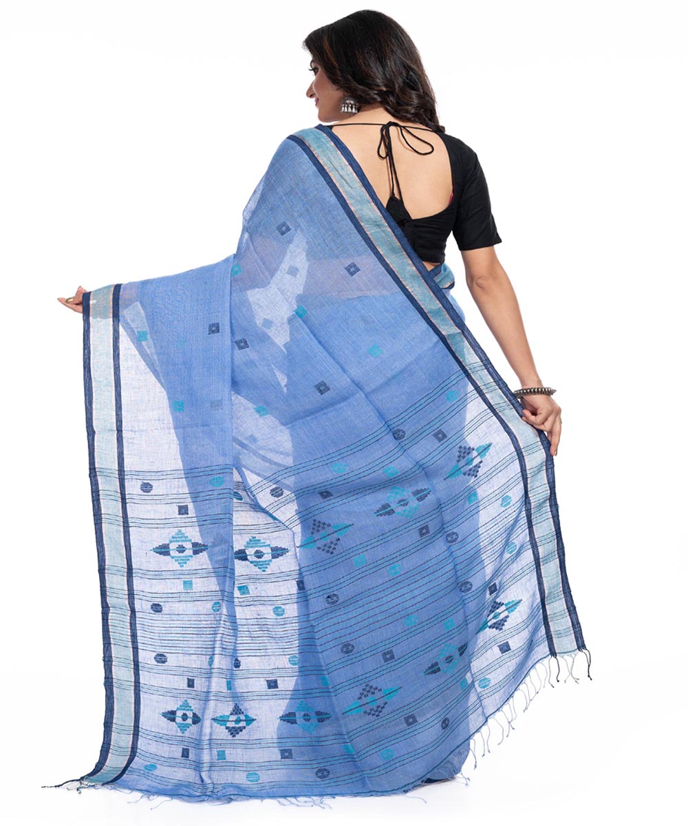 Sky blue handwoven cotton jamdani saree