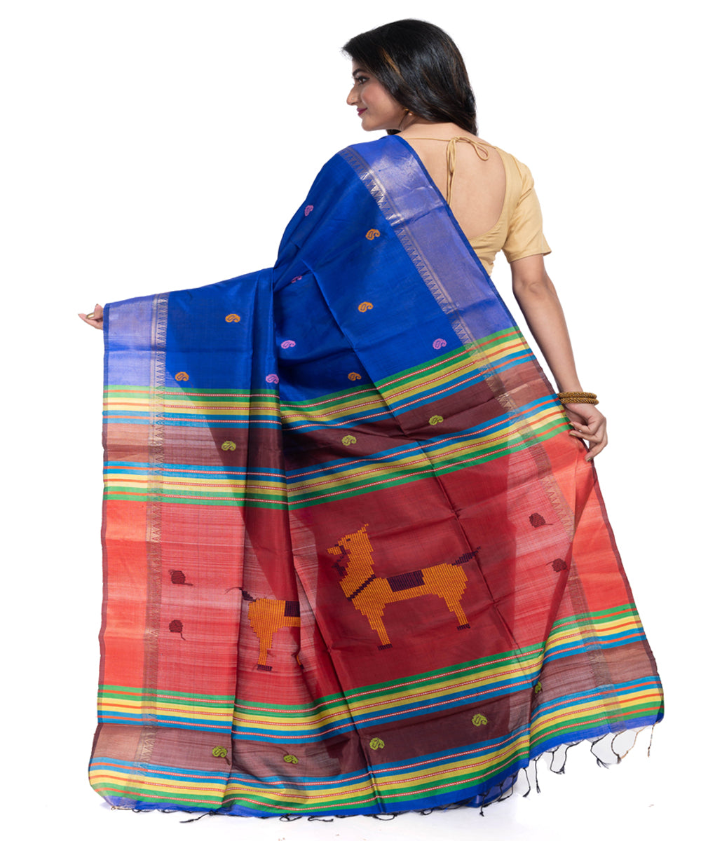 Indigo silk handwoven interlock weave saree