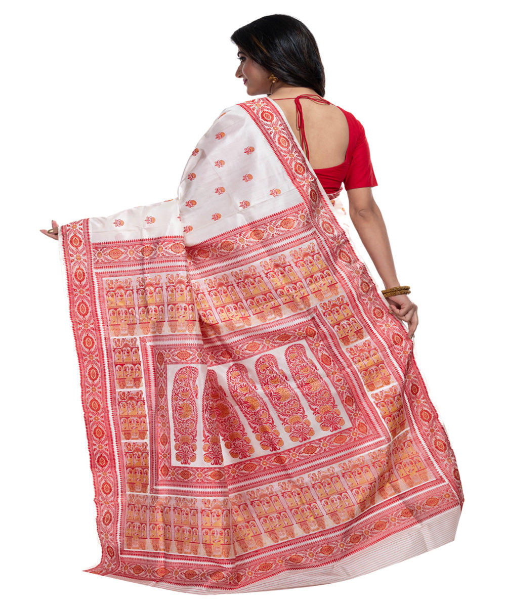 White red silk handwoven baluchari saree
