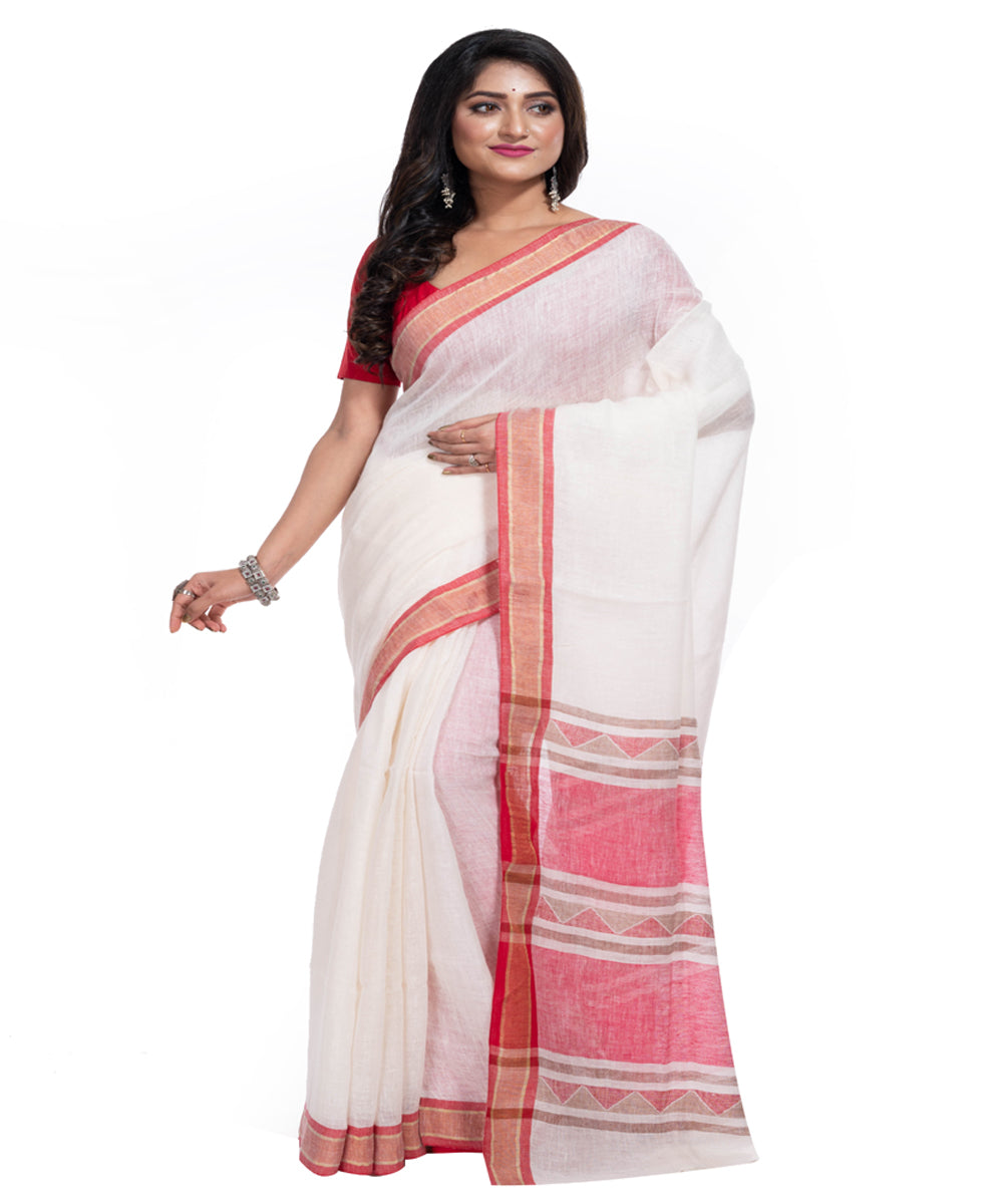 White red cotton handwoven saree