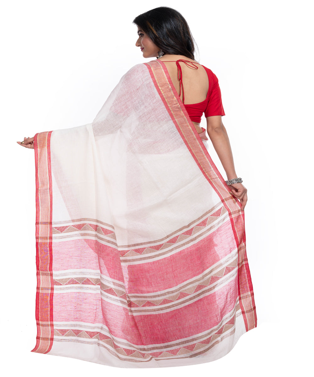 White red cotton handwoven saree