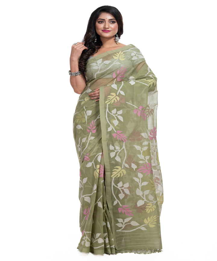 Light green cotton handwoven jamdani saree