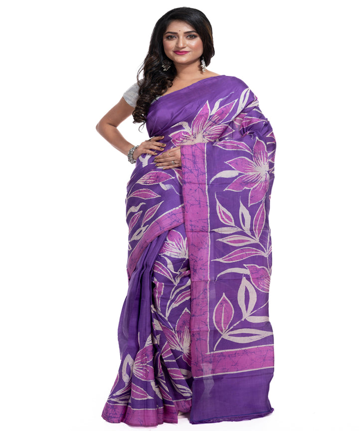 Purple handwoven batik print silk saree
