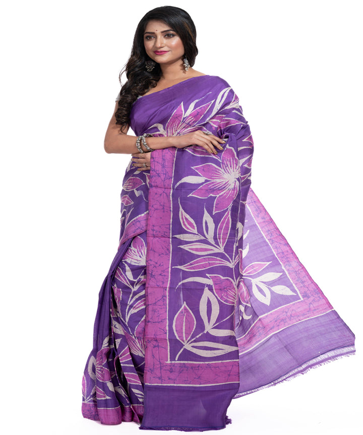 Purple handwoven batik print silk saree