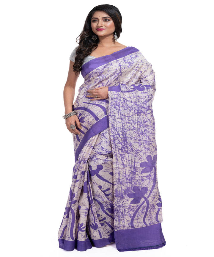 Purple silk handwoven batik print saree