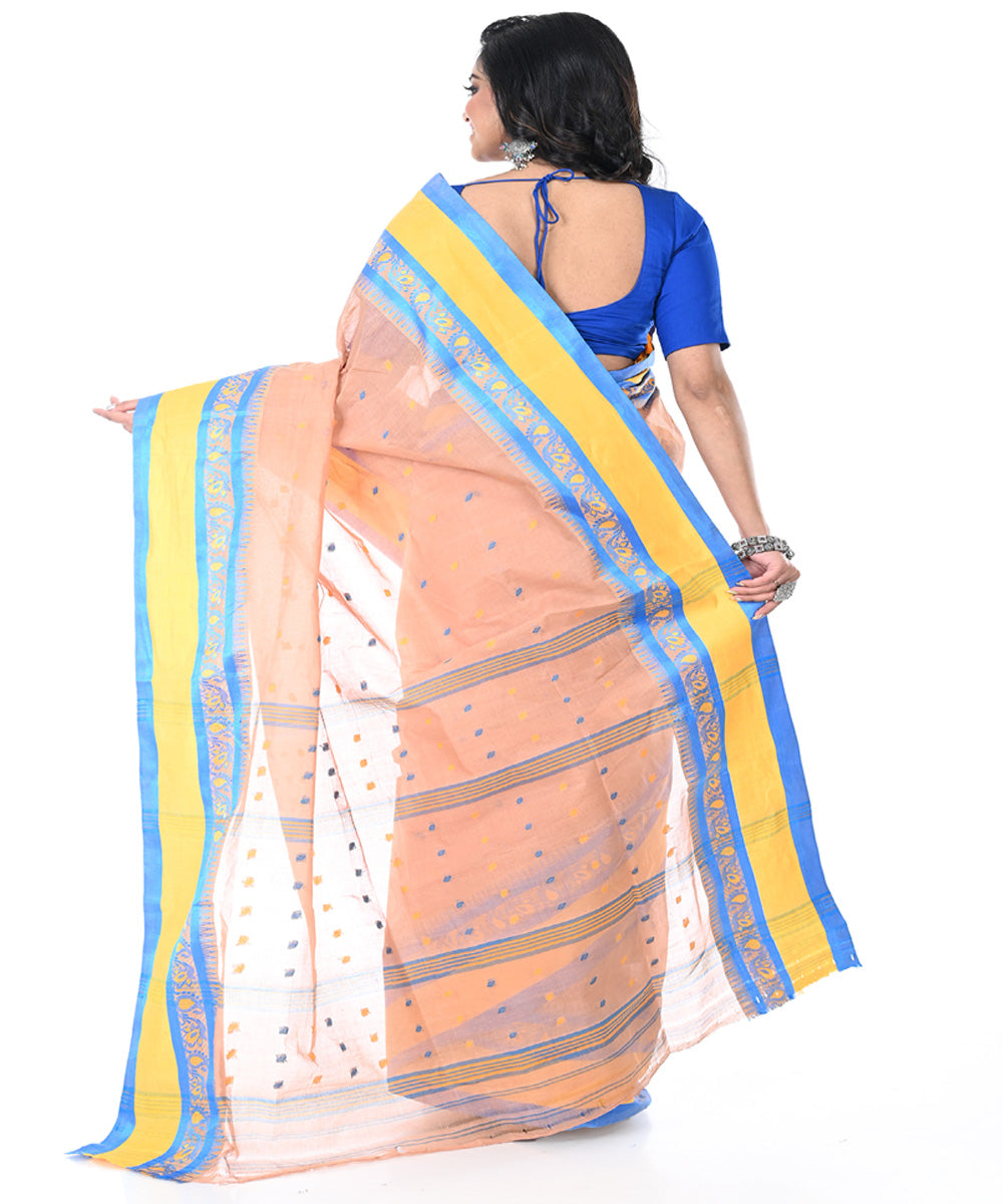 Orange yellow blue handwoven cotton tangail saree