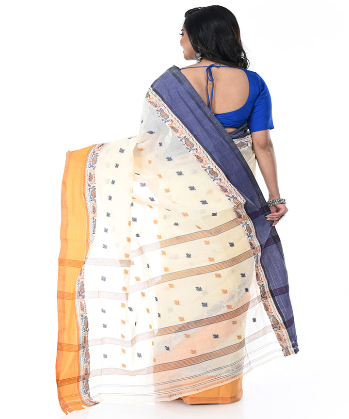 Offwhite brown handwoven cotton tangail saree