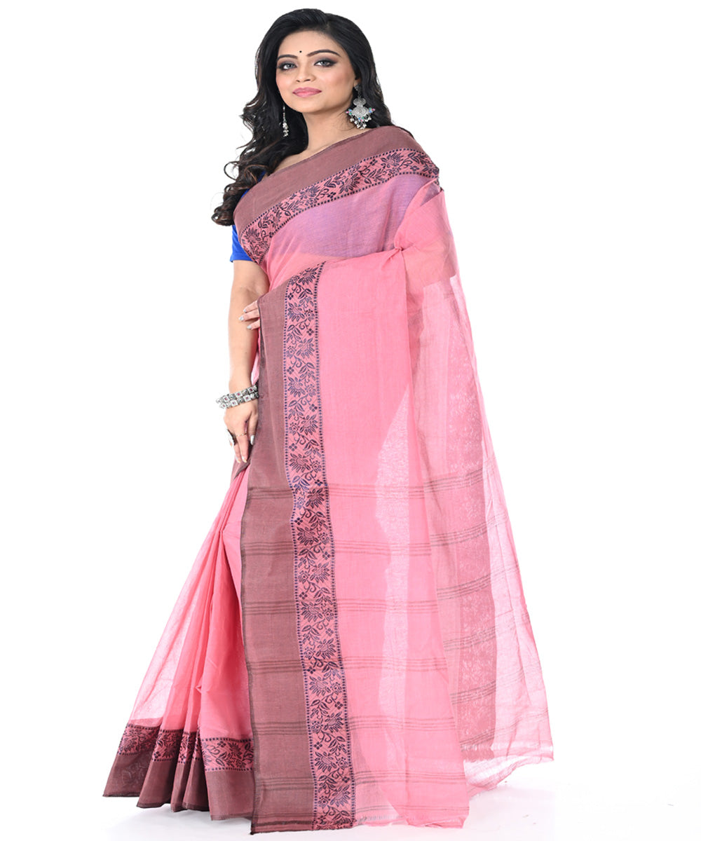 Pink cotton handwoven tangail saree