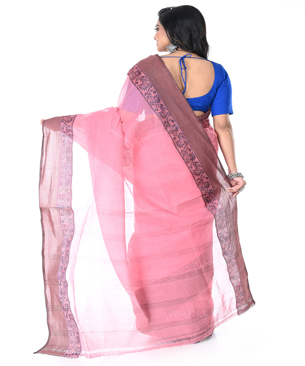 Pink cotton handwoven tangail saree