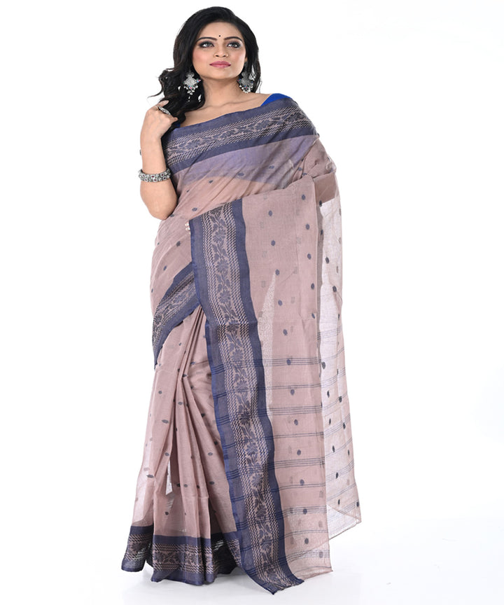 Light brown handwoven cotton tangail saree