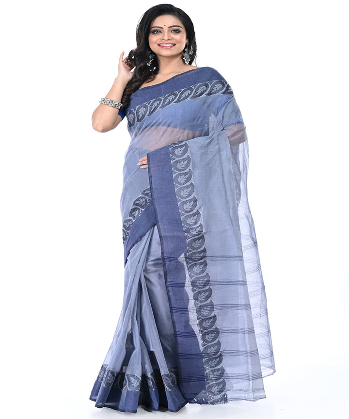 Dull blue handwoven tangail cotton saree