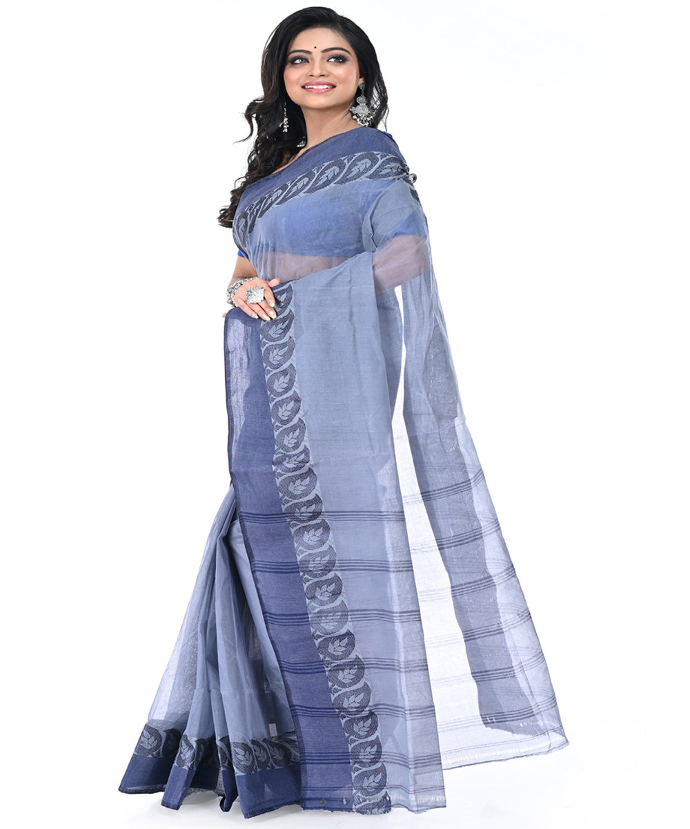 Dull blue handwoven tangail cotton saree