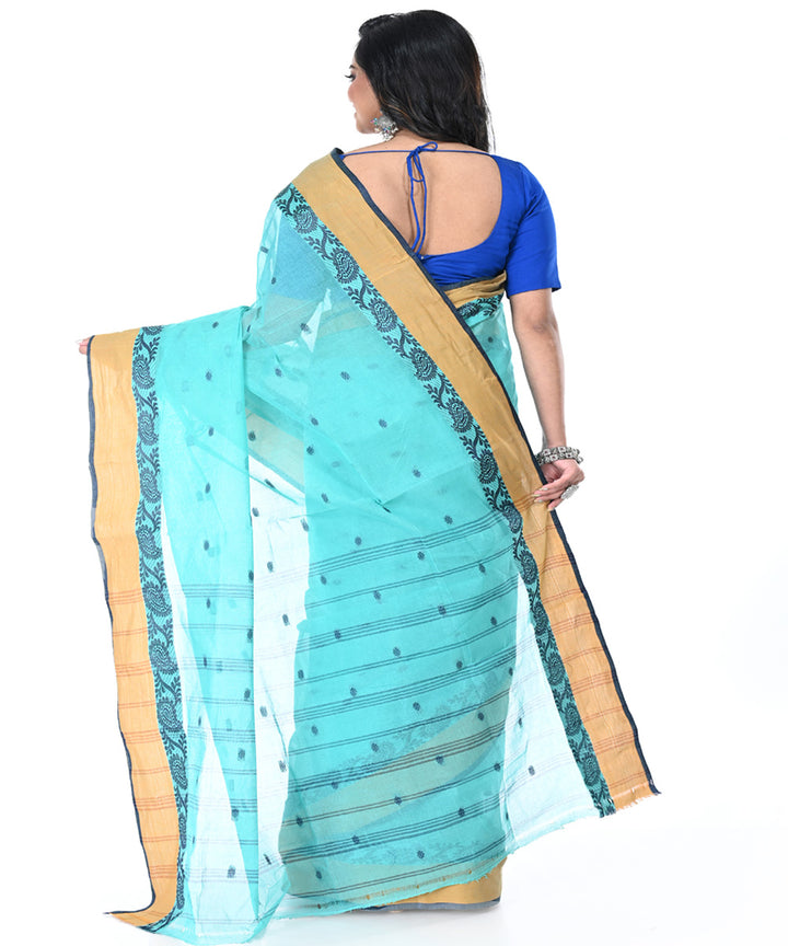 Sky blue brown handwoventangail cotton saree