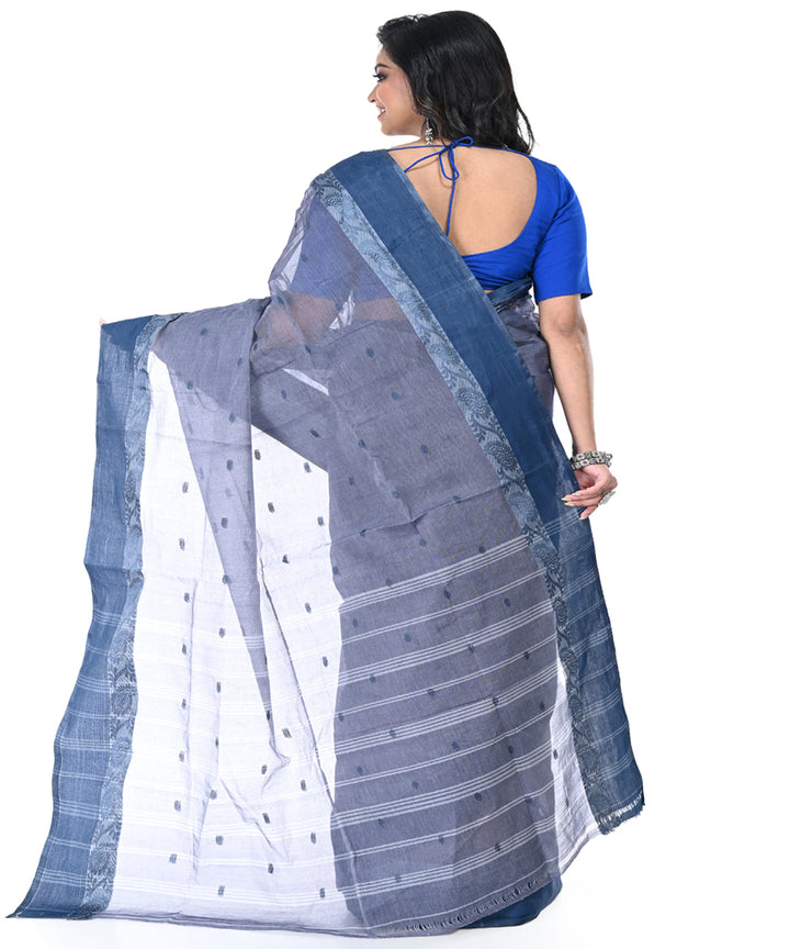 Navy blue handwoven cotton tangail saree