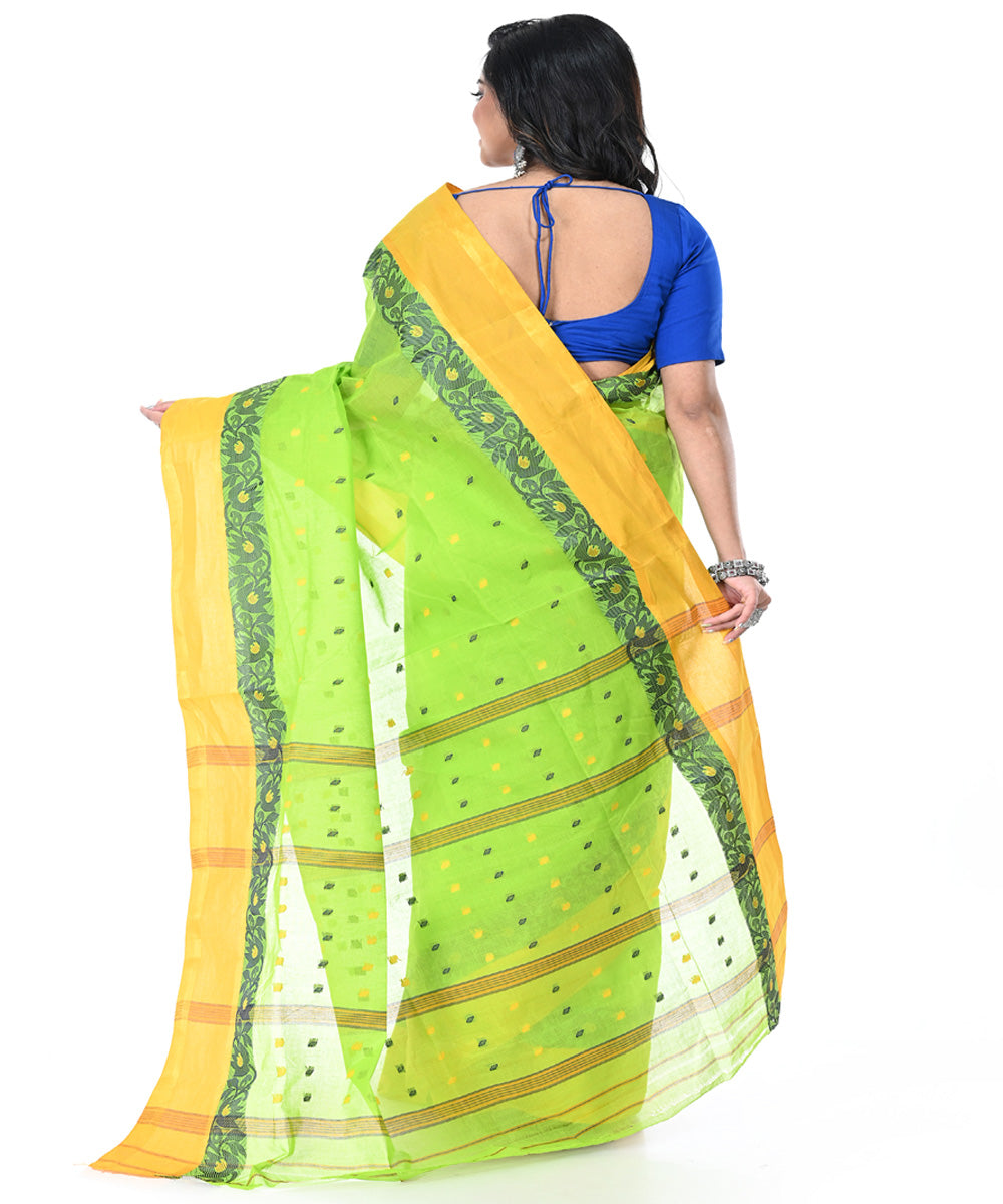Light green yellow handwoven cotton tangail saree