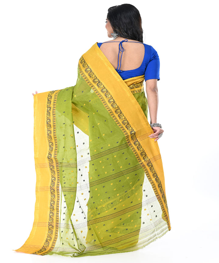 Light green yellow handwoven tangail cotton saree
