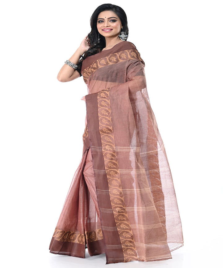 Brown maroon handwoven tangail cotton saree