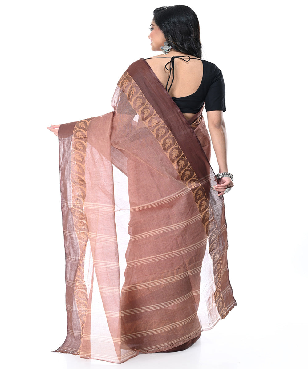 Brown maroon handwoven tangail cotton saree