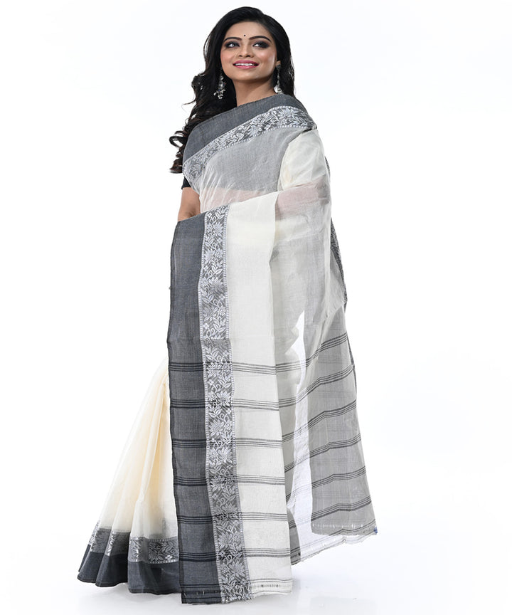 Offwhite grey handwoven cotton tangail saree
