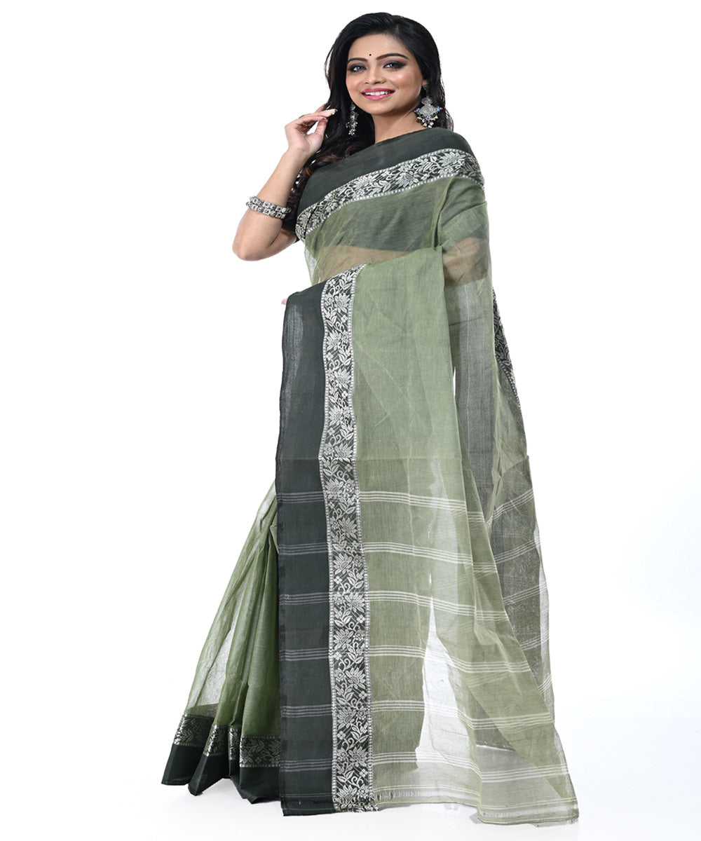 Dark green black handwoven cotton tangail saree
