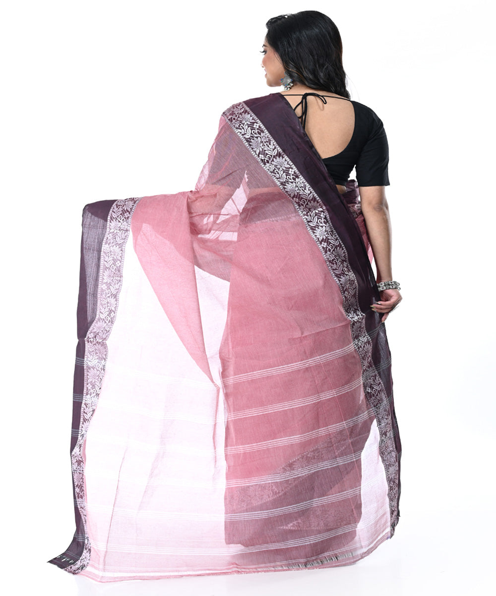 Pink grey handwoven cotton tangail saree