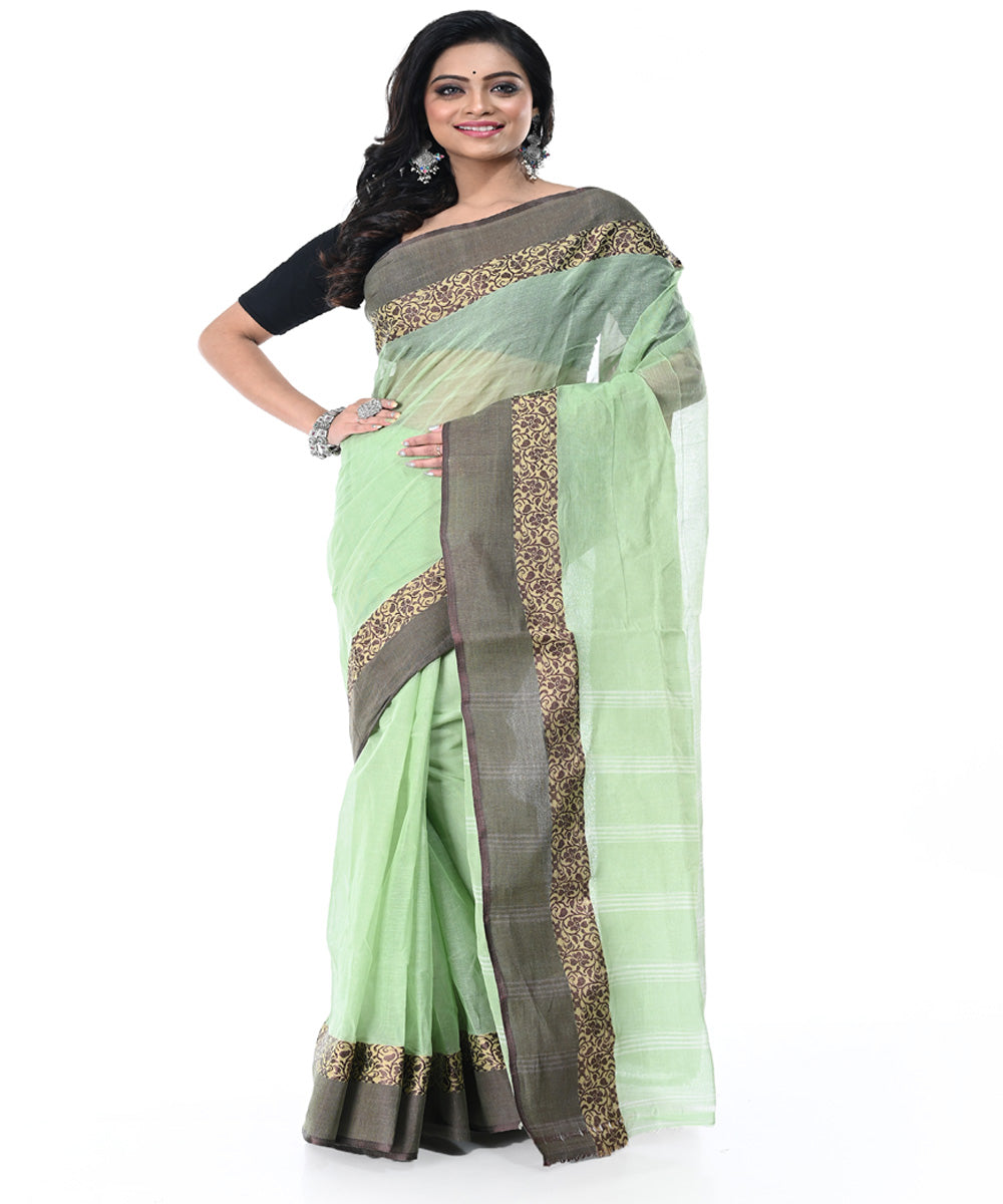 Light green grey handwoven cotton tangail saree