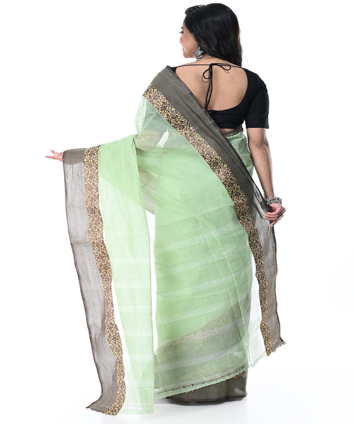 Light green grey handwoven cotton tangail saree