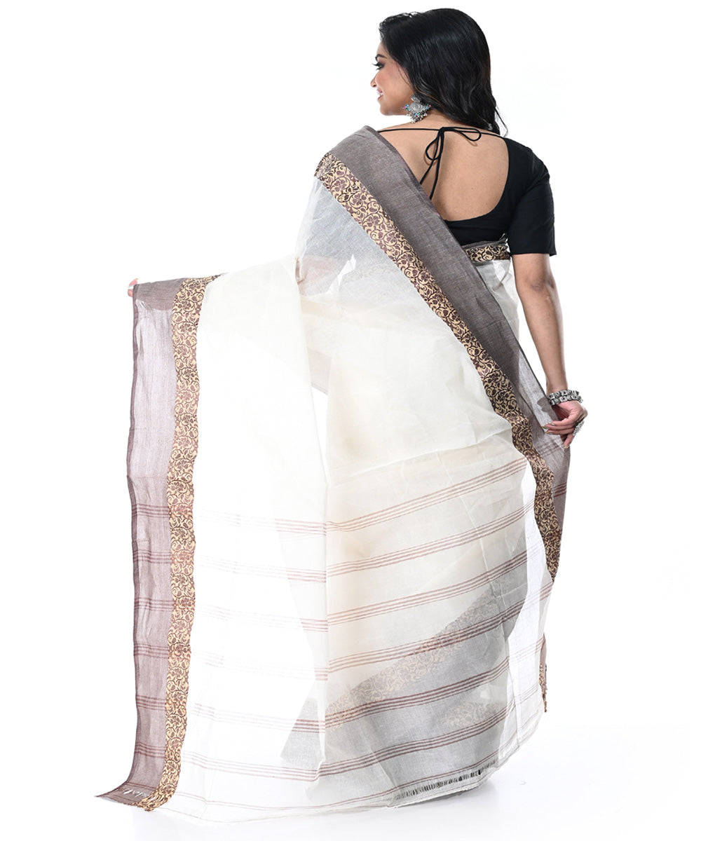 Offwhite grey handwoven tangail cotton saree