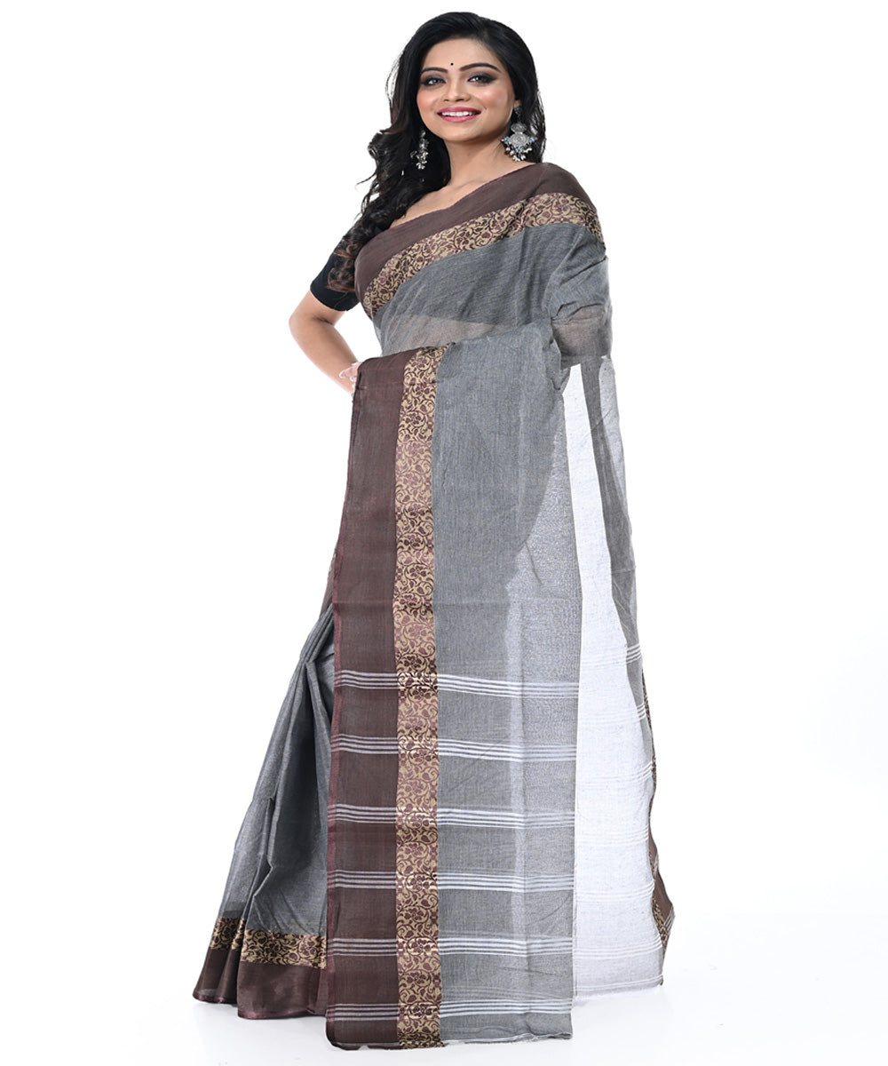 Grey black handwoven tangail cotton saree