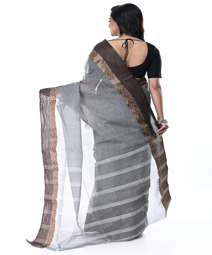 Grey black handwoven tangail cotton saree