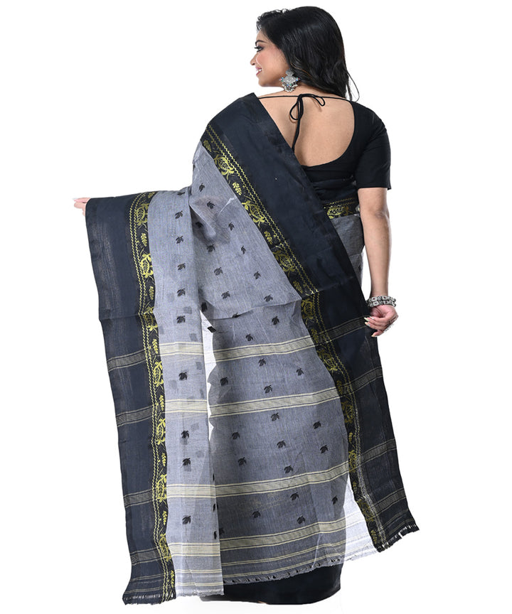 Grey black tangail cotton handwoven saree