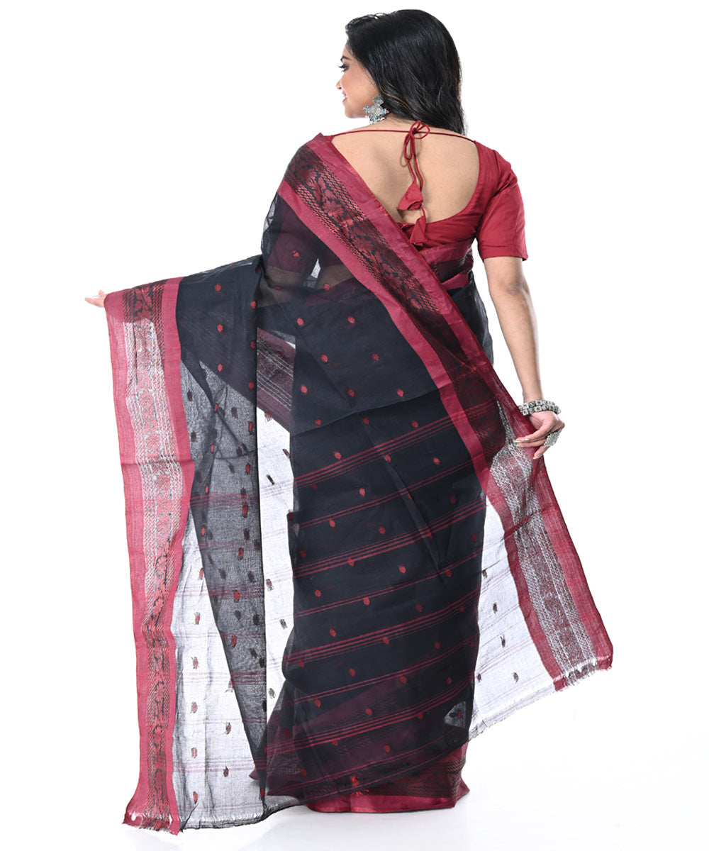 Black magenta handwoven cotton tangail saree