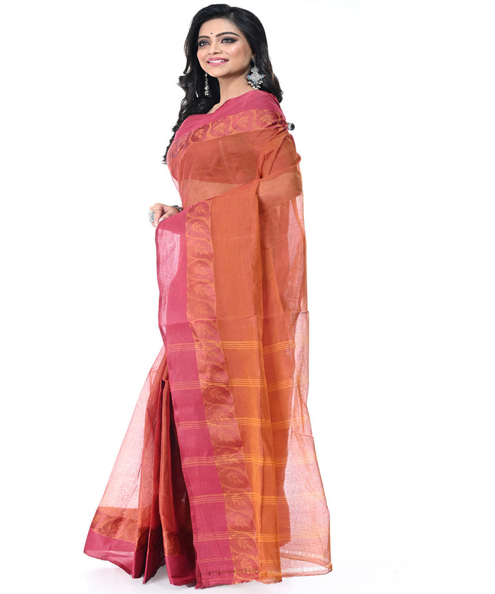 Orange pink handwoven cotton tangail saree