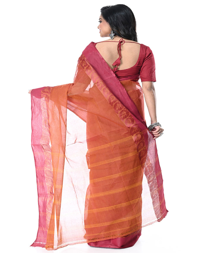 Orange pink handwoven cotton tangail saree