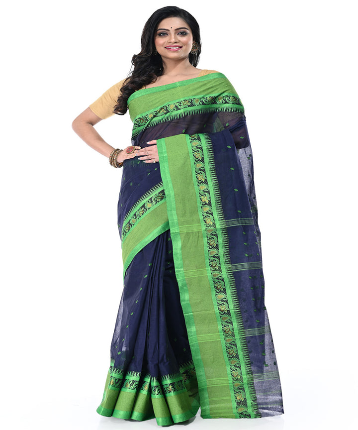 Black green handwoven cotton tangail saree