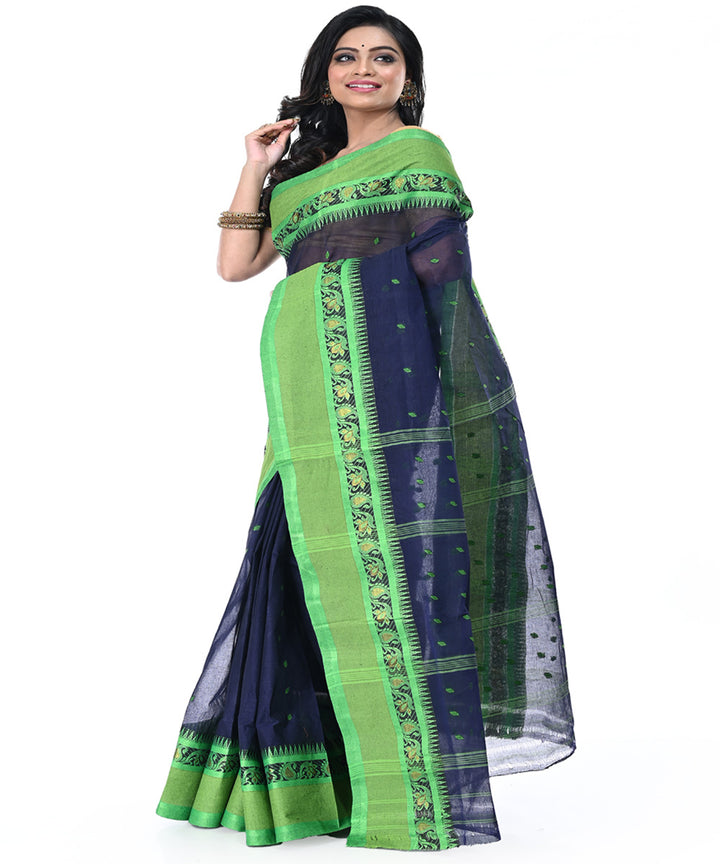 Black green handwoven cotton tangail saree