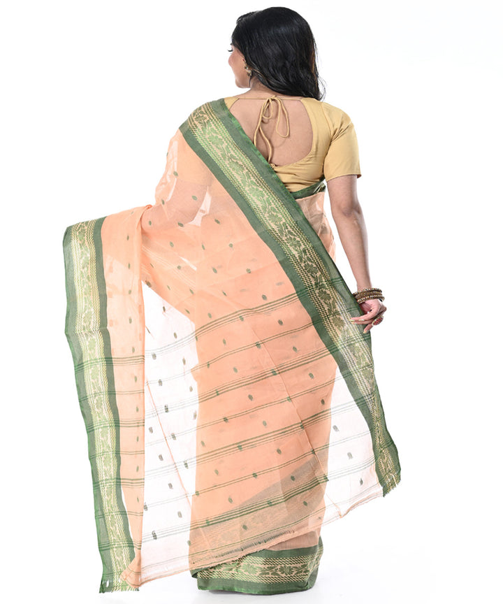 Orange deep green handwoven cotton tangail saree