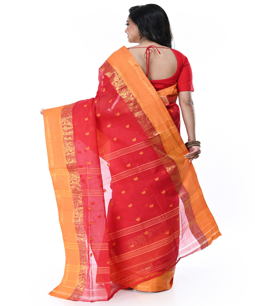 Red orange handwoven tangail cotton saree