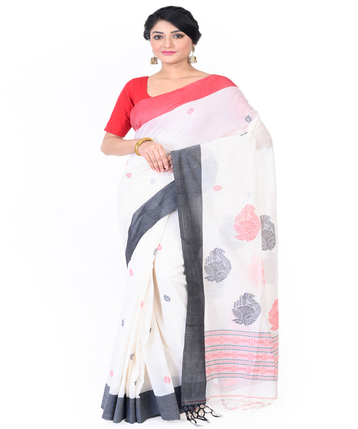 White grey handloom tangail cotton saree