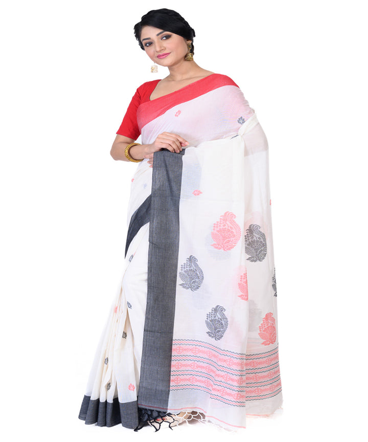 White grey handloom tangail cotton saree