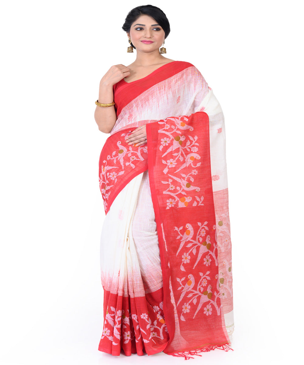 White red cotton handloom tangail saree