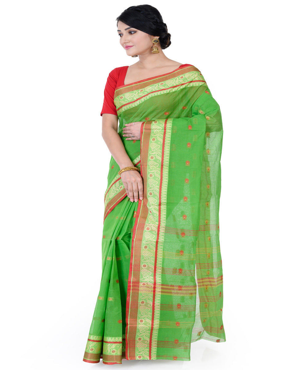 Light green handloom tangail cotton saree